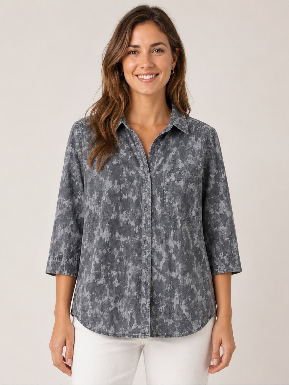 Cloth & Stone Anthropologie Gray Printed Blouse Size S